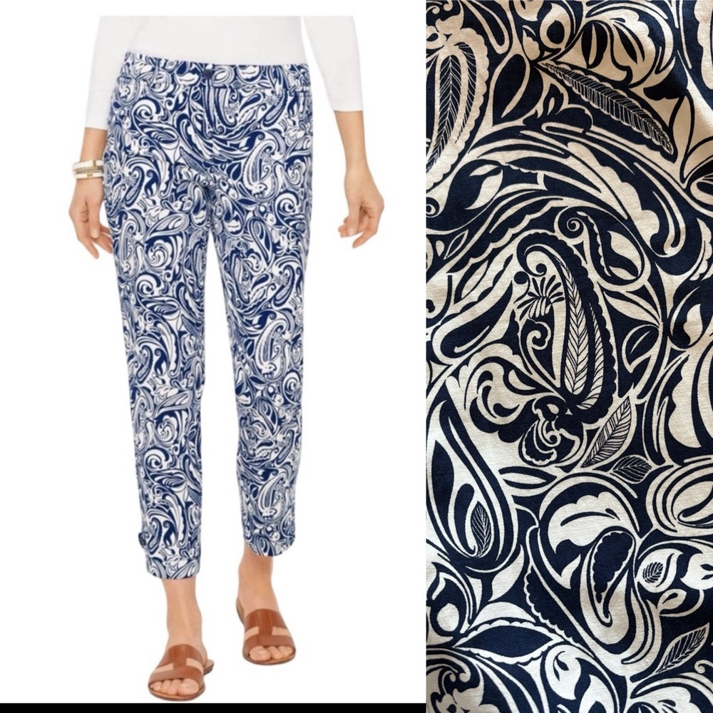 Talbots Navy Blue & White Paisley Perfect Crops Size 12P